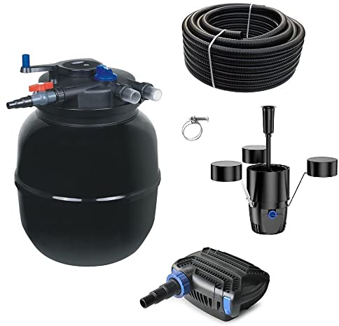 AquaOne Kit de filtre de bassin avec pompe de bassin I Système de filtration CPF-50000 pour un bassin jusqu'à 80 000 litres I Kit complet avec lampe UV Eco Pompe 80 W Skimmer Tuyau d'étang n° 54