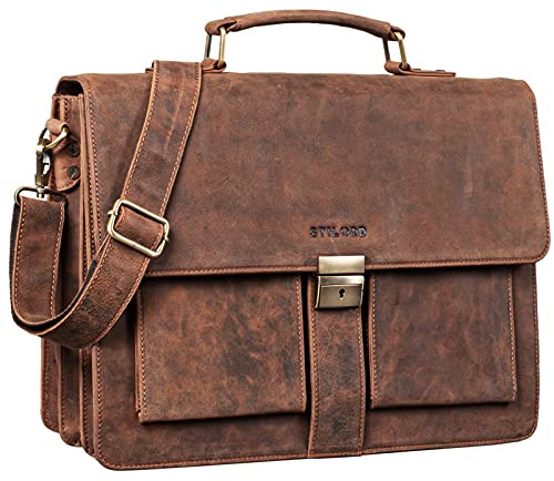 STILORD Eros Aktentasche Leder 15,6 Zoll Laptoptasche Business Umhängetasche Große Arbeitstasche XL Vintage Ledertasche mit Dreifachtrenner Farbe:Sepia - braun