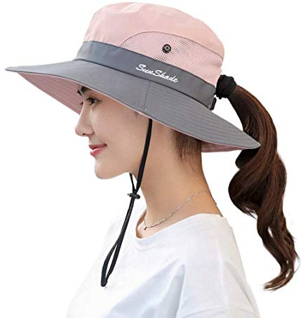BEISIJIA Damen Sonnenhut mit breiter Krempe, UV-Schutz, Sommerhut, atmungsaktives Netzgewebe, faltbar, für Outdoor, Wandern, Angeln Gr. Einheitsgröße, rose