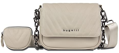 bugatti Sira kleine Schultertasche für Damen - edle Mini-Umhängetasche mit Kette, beige