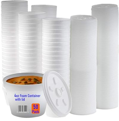 Mr Miracle Foam Bowl with Lid for Hot and Cold Foods – 4 Ounce Disposable Soup Container with Vented Lid, Great for Ice Cream, Yogurt, Soup, Takeout [50 pack]