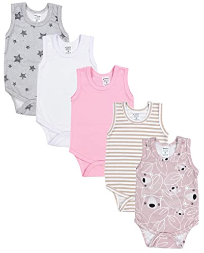 TupTam Baby Body Mädchen 5er Pack – Ärmelloser Body Baby aus Baumwolle, Ideal als Unterwäsche oder im Sommer, Farbe: Farbenmix 3, Größe: 104