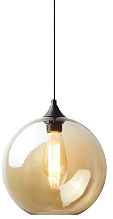 S-Cevada Simple Glass Ball Pendant Light, Industrial Vintage E27 Loft Bar Ceiling Hanging Lamp, 1-Light Mini Globe Chandelier for Kitchen Dining Room Bedroom (Amber)