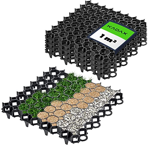 KADAX Dalles Stabilisatrices en Plastique 50 cm, Stabilisateurs de Gravier, Dalles à Engazonner pour Jardins, Grilles de Gazon (Noir, Lot de 4)
