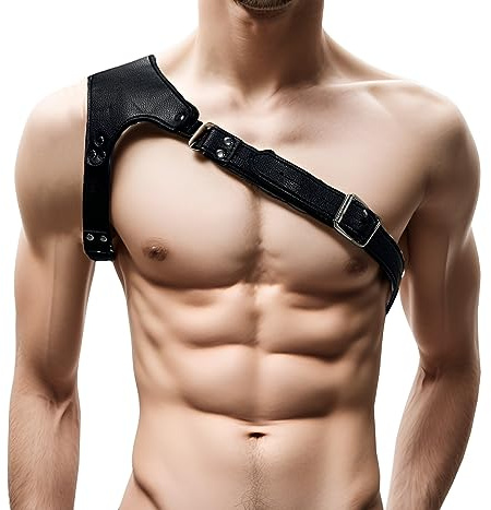 ZUYPSK Herren PU Leder Body Brust Harness One-Shoulder Verstellbarer Punk Gothic Sklave Bandage Kostüme Party Klub Outfits