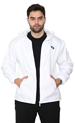 Mega_Jumble Men's Bowling Mesh Jacket Bowls Club White Fleece Lined Hooded Coat, Bodywarmer, Trouser Waterproof Fabric Windproof Fleece Line Bowls Lawn Jumper Top & Bottom (Hooded Jacket, L)