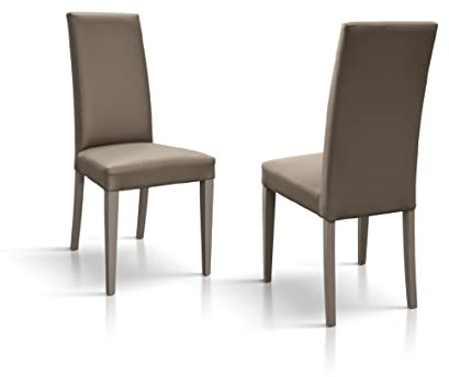 PAZZO DESIGN Stuhl Andrea, Taupe, Set mit 2 Stühlen, Kunstleder, Holzbeine, Küche, Esszimmer - id_1922