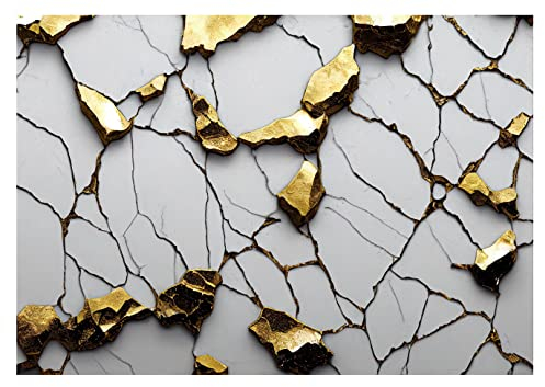 Fototapete Marmor Gold Grau 3D Effekt Abstrakt Steinoptik Mauer - inkl. Kleister - für Wohnzimmer Schlafzimmer Flur Vlies Tapete Vliestapete Wandtapete Motivtapeten Montagefertig (368x254 cm)