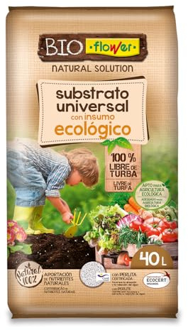 Flower - Sustrato Universal con Insumo Ecológico 40 L | Libre de Turbas | Composición Aireada y Drenante | para Interior, Exterior y Jardín | Agricultura Ecológica