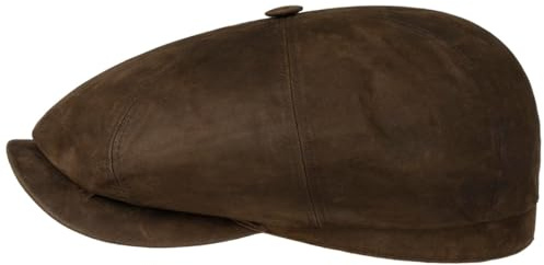 Stetson Hatteras Oily Goat Flatcap Dunkelbraun Ledercap Wetterfest Made in Germany Herren Herbst/Winter Dunkelbraun 57 cm