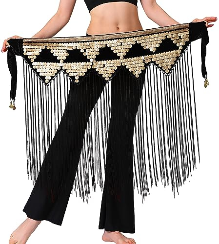 SEAUR Bauchtanz Latein Hüfttuch Pailletten Glitzer Wickelgürtel Damen Quaste Gürtel Rock Taille Tanz Rumba Chacha Fransen Tanzrock