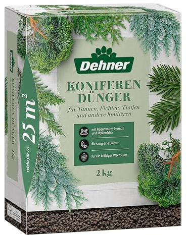 Dehner Koniferendünger, hochwertiger Dünger für Nadelgehölze, organisch-mineralischer NPK-Dünger, mit Spurennährstoffen, 2 kg, für ca. 25 qm, bunt