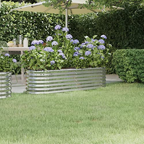 Gartenbeet, Blumenkästen，Garten-Hochbeete, Pflanzgefäße,Hochbeet Pulverbeschichteter Stahl 152x40x36 cm Silbern Für Gärten, Außenbereiche, Balkone