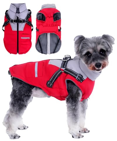 Aisuowa: Chaqueta Perro Impermeable y Resistente al Viento, Arnés Ajustable para Perro Pequeño, Mediano y Grande, Rojo, XXXX-Large
