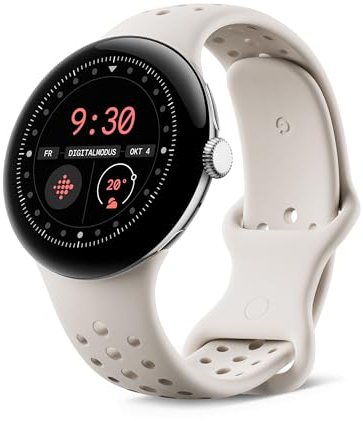 Google Pixel Watch 3 (45 mm) – Android smartwatch with heart rate tracking, advanced running from Fitbit, fitness insights, 24-hour battery – Polished Silver Aluminium Case – Porcelain band – LTE