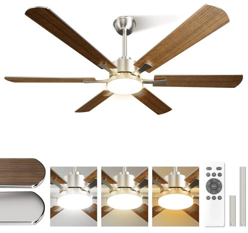 Airwit 132cm Grande Ventilatore da Soffitto con Luce Doppia Faccia Pale, Silenzioso Ventilatore da Soffitto con Telecomando e Reversible DC Motore per Camera da Letto (Montaggio a Sospensione-6 Pale)