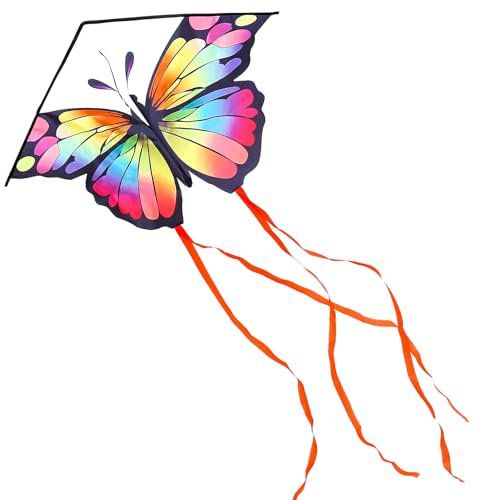 Glanxy Schmetterlings Drachen - Lenkdrachen für Kinder und Erwachsene, Einfach zu Fliegen - 100 x 73 cm Kinderdrachen, Einleiner Flugdrachen für Anfänger mit 80 m Drachenschnur für Strand Parkausflüge