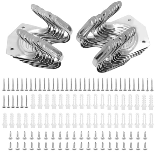 Yoicn Lth Pack of 20 Heavy Duty Double Metal Tool Hooks with Screws, Wall Mounted Storage Hangers for Garage, Shed, Workshop, Garden Tools and Ladders