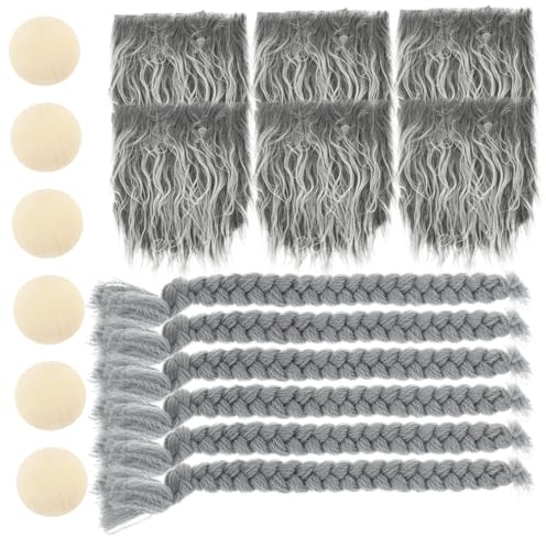 AOKWAWALIY 1 set dvärgskägg, tomtskägg, egen tillverkning, falsk beard, falsk mustasch, tomtar, gör-det-själv, material för tillverkning av dvärgdockor polyester, grå