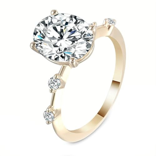 KnSam Gelbgold Au585 14K Verlobungsring Echtschmuck, Klassiker Antragsring 2ct Moissanit Oval, Bandringe 585 Gold, Gr.60 (19.1)