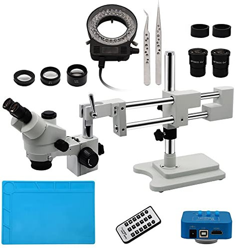 Mikroskop-Zubehör, 3,5 x 90 x, Trinokular-Stereo-Zoom-Mikroskop, Doppelarm-Galgenständer, Mikroskop-Set für Handy, PC, Motherboard, Lötreparatur, Haltbarkeit und zuverlässige Leistung (38 MP