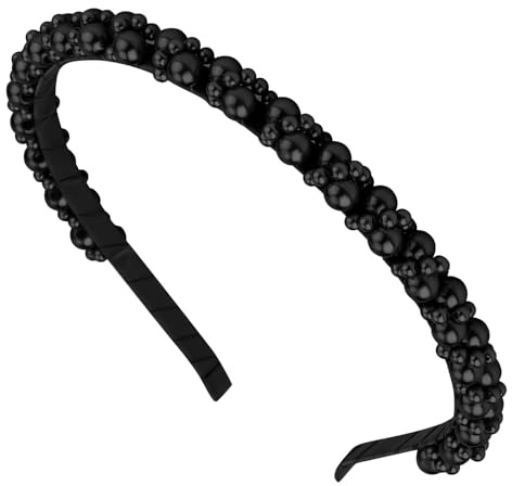 Perlenhaarreifen Damen, Perlen Haarreif, Haarband Hochzeit, Haarreifen Damen, Edler Haarschmuck, Kunstperlen Stirnban, Haarreifen mit Perlen für Frauen, für den Alltag (Schwarz, Standard)