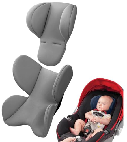 Babyautositz Kissen, Säuglings Autositz Einsatz, Autositz-Einsatz Sitzauflagen, Neugeborener Kopf-Stützkissen und Körper-Stützkissen, Universal für Kinderwagen Hochstuh (Grau)