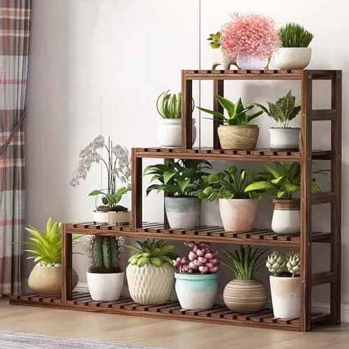 SRHIMEOS Soporte para Plantas De 4 Niveles para Interiores, Estanterias para Macetas De Madera, Estante De Esquina para Plantas, Estantería para Plantas Flores Escalera