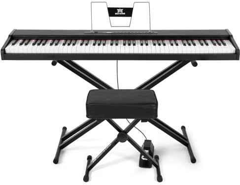 MUSTAR 88 Key Piano Keyboard with Piano Stool, Digital Piano 88 Semi Weighted Keys for Beginners, Portable Electric Piano Keyboard 88 Keys with Sustain Pedal, Case, Built-In Speakers, USB/MIDI (Black)