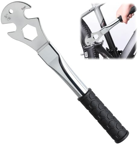 Fanxaolnes Chiave a pedale per bicicletta, 28 cm, manico extra lungo, doppia chiave inglese 15 mm/9/16 pollici, per mountain bike e pedali da corsa, robusta impugnatura in gomma per asse anteriore e