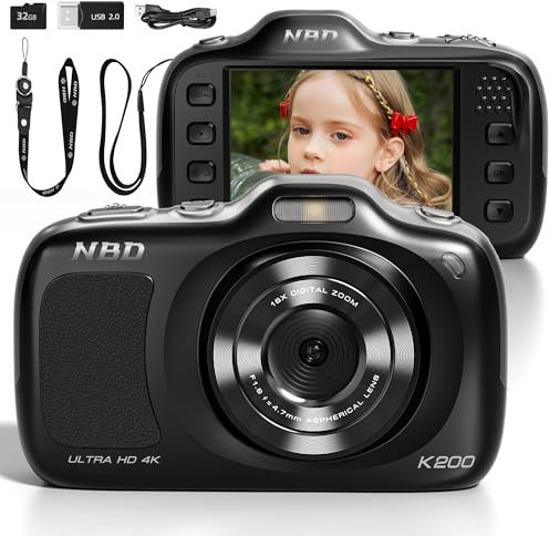 NBD Cámara Digital Compacta 64MP 4K, Zoom 16x Ultra Ligera 120g Pantalla IPS 2.8 16 Filtros Compatible 256GB Cámara para Vlogs para Principiantes (Negro)