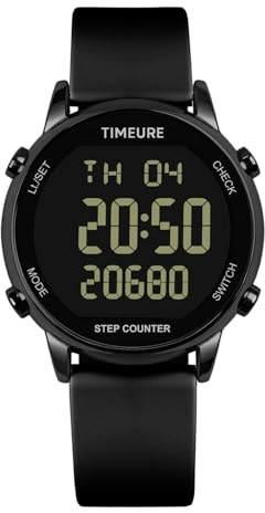 TIMEURE Pedometer Watch for Women, Step Counter for Walking No App/Phone Required Step Counter, Waterproof Fitness Calorie Tracker, Distance Tracking, Alarm, Large Digital Display, TU-2509 (All Black)