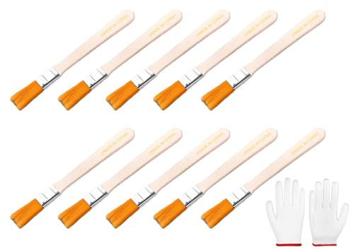 10Pcs Paint Brush Set Trim Painting Tools Soft Bristle Wood Handle With Gloves For Wall Cabinets Fence And Touching Up Dusting Brushes