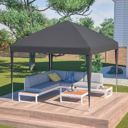 KOMHTOM Tonnelle Pliante 3x3M Imperméable, Tonnelle de Jardin Exterieur, Réglable en Hauteur sur 3 Niveaux, pour Camping/Fête/Festival (Noir)