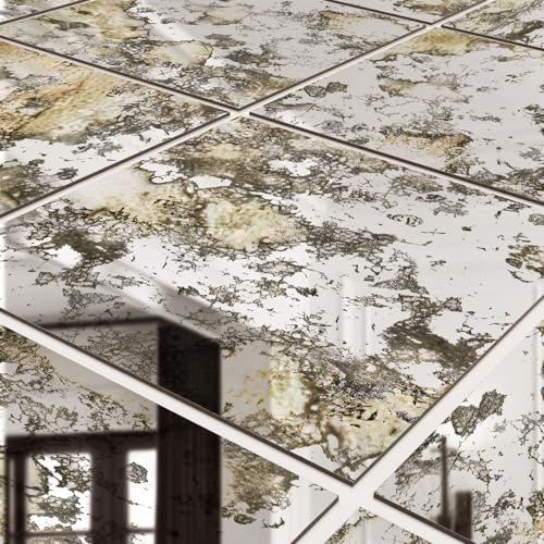 funlife Distressed Antique Mirror Wall Panels, Humidity Square 6PCS
