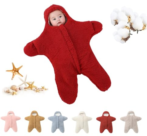 Generisch Baby Sternförmiger Overall,Baby Schlafsack,Neugeborenes Baby Kapuzendecke,Cartoon Seestern Mantel,Kuscheliger Swaddle für Reisen & Alltag