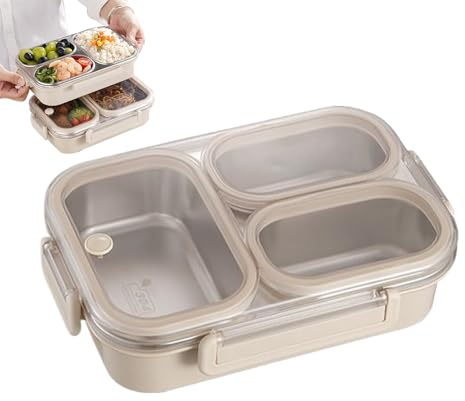 Xijobido Portavivande - Portamerenda In Acciaio Inossidabile,3 Scomparti Antigoccia Per Scuola Asilo Picnic Lavoro Viaggio