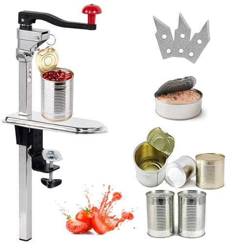Abridor de botellas giratorio de 55 cm para encimera, abrelatas comercial con base y hoja de repuesto de altura ajustable, abrelatas industriales para latas de hasta 10 pulgadas de alto, ideal para