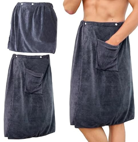 Pluvyze 2 pezzi Kilt da Sauna per Uomo, Asciugamano con Chiusura a Bottone e Elastico, per Palestra, Sport, Nuoto, Spiaggia, Bagno e Viaggi