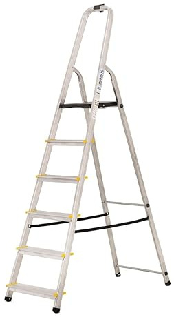 BiGDUG Aluminium Step Ladder - 6 Step Folding Ladder - Non-Slip Surface Hand Rails 6 Tread - Closed Height 1910 mm Platform Height 1190mm