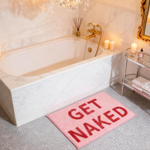 VOSSOT Tapis de Bain 40×60cm – Tapis de Salle de Bain Rose Get Naked Ultra-Absorbant, Doux et AntidéRapant, Sortie de Rapide à Sécher, Lavable en Machine, Idéal pour Douche, WC et Décoration Moderne