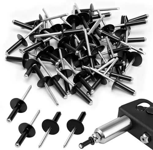 Lot de 50 rivets aveugles à grande bride 4,8 mm x 20 mm, rivets noirs à tête bombée en aluminium pour métal, meubles, bois, plastique, bricolage automobile et utilisation marine