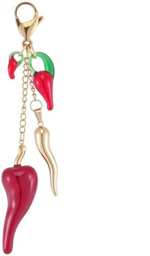 BEAMARKER Porte Clés Piment en Fil de Verre Rouge et Or Breloque Piment Pendentif en Acier Inoxydable avec Fermoir Mousqueton 12cm pour Portefeuille Sac à Main Ou Sac à Dos (Femme/Homme).