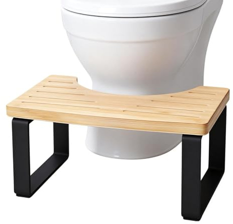 EXFU Toilettenhocker aus Metall & Massivholz – 17,8 cm Höhe, Rutschfester Ergonomie-Hocker für gesunde Sitzposition, Toilettenhocker für Erwachsene Kinder