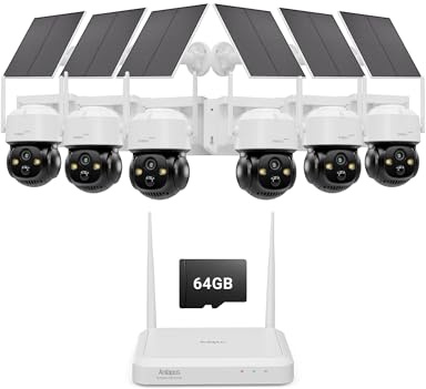 Anlapus Solar Security Camera Wireless Outdoor, 2.5K Pan/Tilt 6-Cam Kit with Solar Panel, Wireless Home Security Camera System with PIR/AI Detect, Color Night Vision, No Monthly Fee, 64GB Memory Card