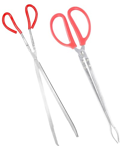 Hemobllo Pinzas para Mariscos y Alimentación de Reptiles de Acero Inoxidable, Antideslizantes y Portátiles, Ideales para Limpieza y Uso en Acuarios 2 Piezas Rojas
