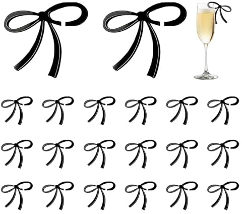 Nzexlyva Bows Drink Tags, Glass Charms for Drinks, Black 20 Pcs | Quality Acrylic Tags Are Lightweight, Smooth Finish Resists Wear, Suitable for Bachelorette and Birthday Parties