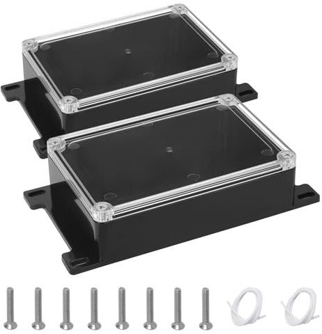 LeMotech 2 Stück IP65 Wasserdicht Anschlussdose, ABS Verteilerdose Aufputz, Elektronische Projektbox mit festem Ohr, Staubdicht Kabelgehäuse Außen, Abzweigdose Transparent Schwarz (150×100×44mm)