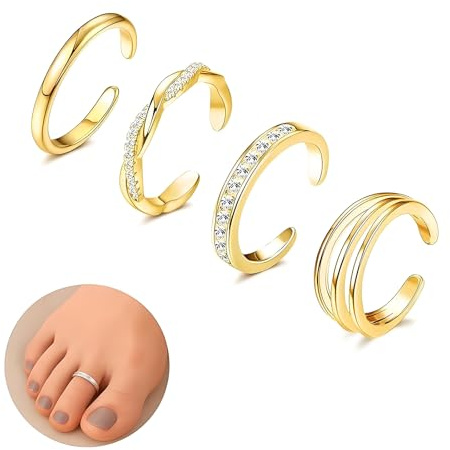 JWIGP 925 sterlingsilver tåringar set för kvinnor – minimalistiska 14K guldpläterade öppna justerbara band, enkla strandfotsmycken för sommaren