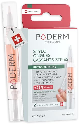 PODERM Soin 5 en 1 Stylo Ongles Cassants, Striés, Fragilisés, Abîmés & Dédoublés - 4 ML | Twist & Go Durcisseur Extra Fort à la Phyto-Kératine - Renforce & Nourrit | Créé par un Podologue en Suisse